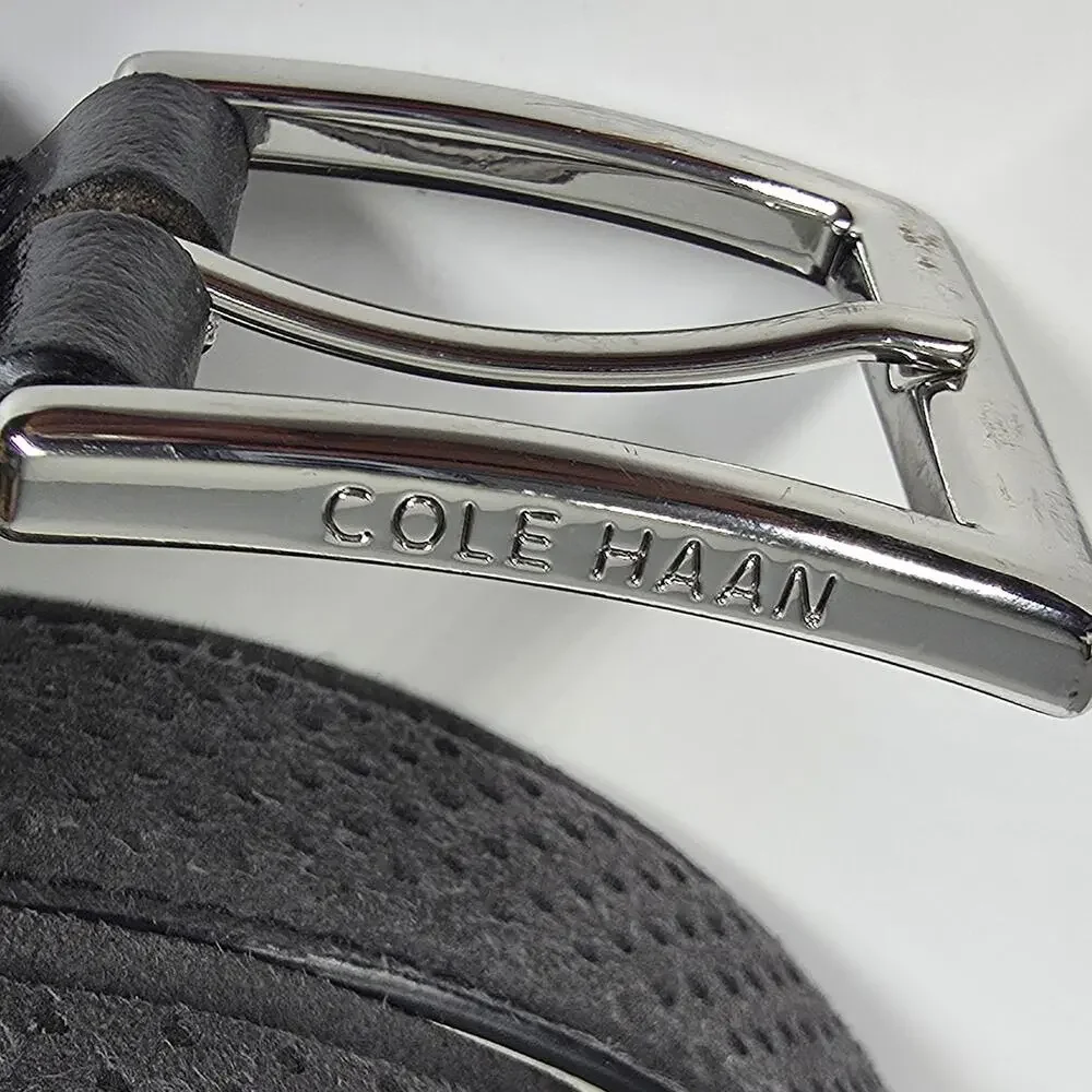 COLE HAAN PERFORATED SUEDE LEATHER BELT – GRAY – SILVER BUCKLE – MEN’S SIZE 36